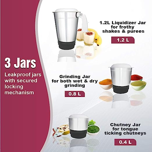 Inalsa Jazz 550-Watt Mixer Grinder with 3 Jars, (White/Purple) Inalsa Jazz 550-Watt Mixer Grinder with 3 Jars, (White/Purple)